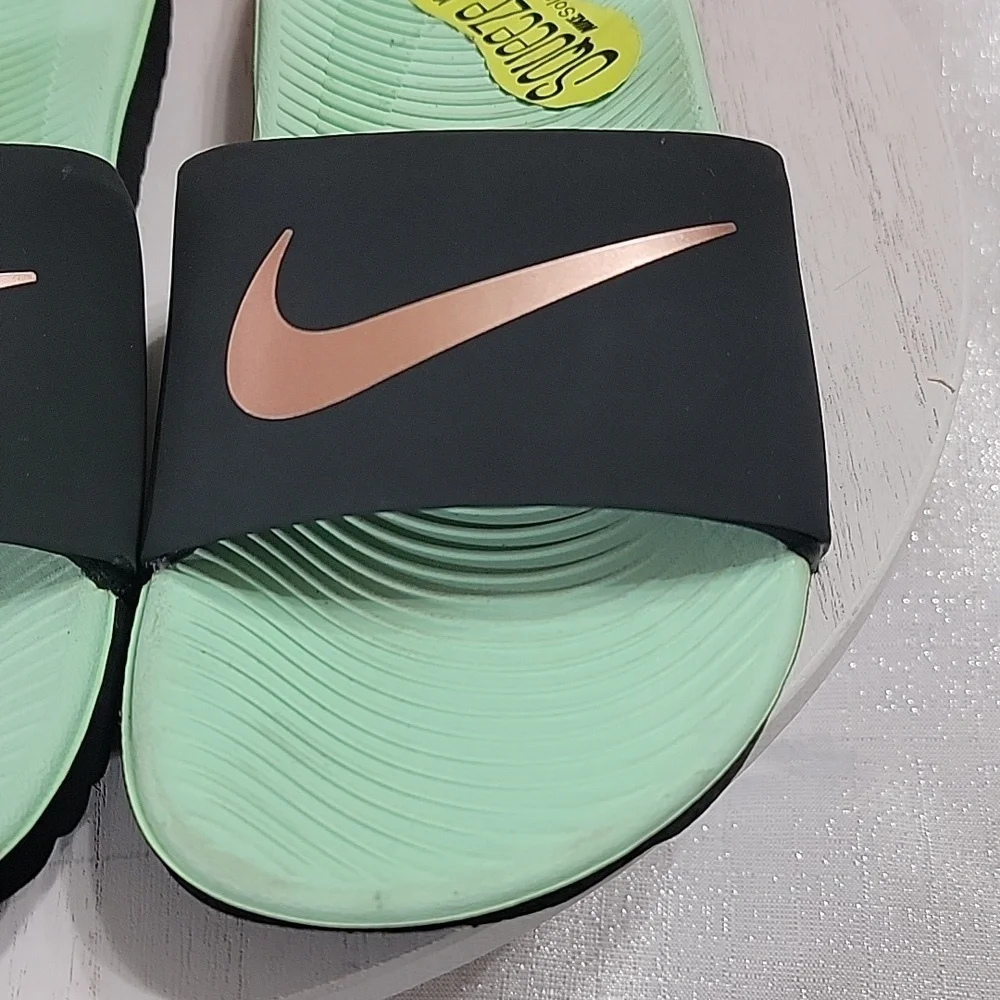 Nike Kawa Slide Black Mint Bronze Girls Size 13 New